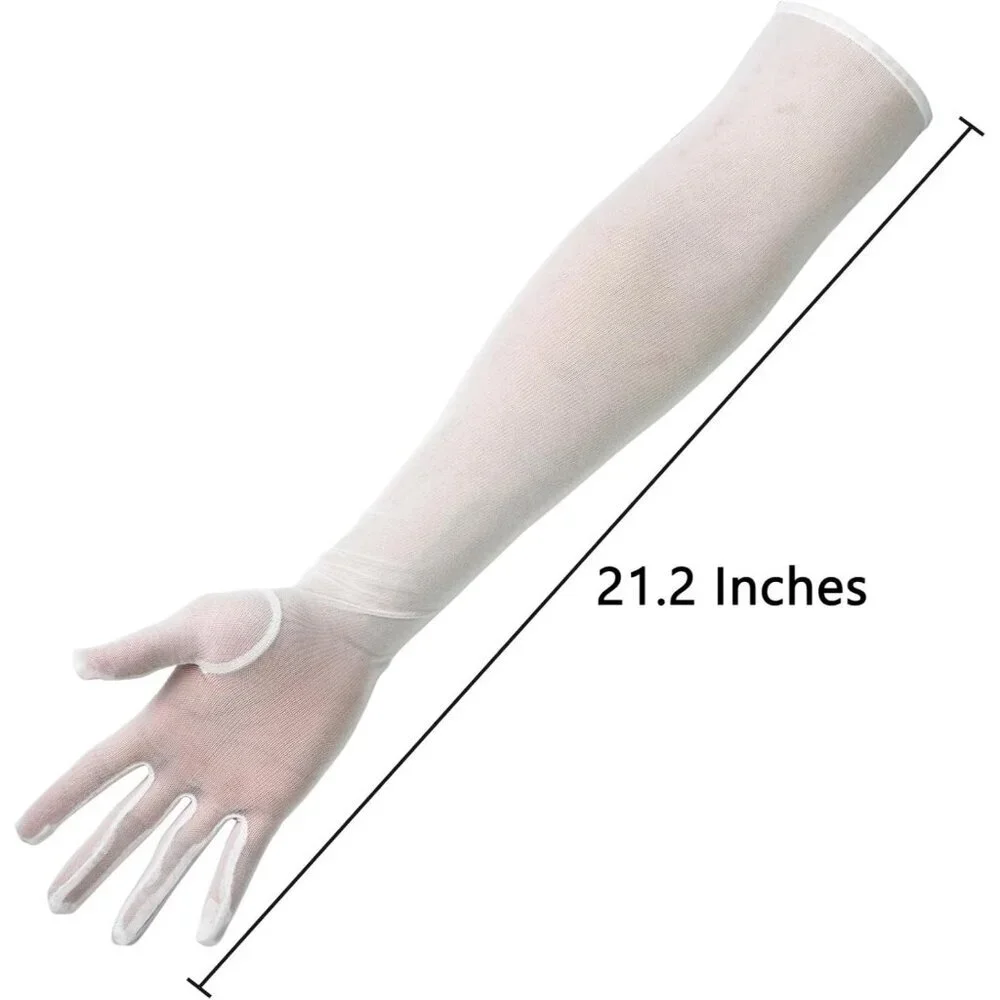 Women's Tulle White Long Sheer Silk Gloves Elbow Length Sun Protection Party